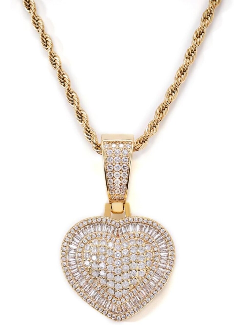 14K Gold Plated Heart Pendant Necklace with Cubic Zirconia - Iced Out Love